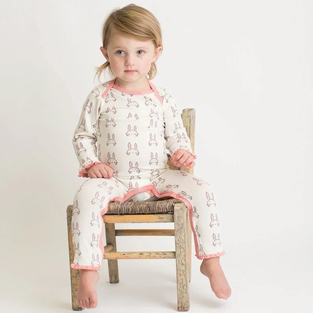 BESTAROO Bamboo White & Pink Ruffled‎ Bunny Romper Size 3-6 Month